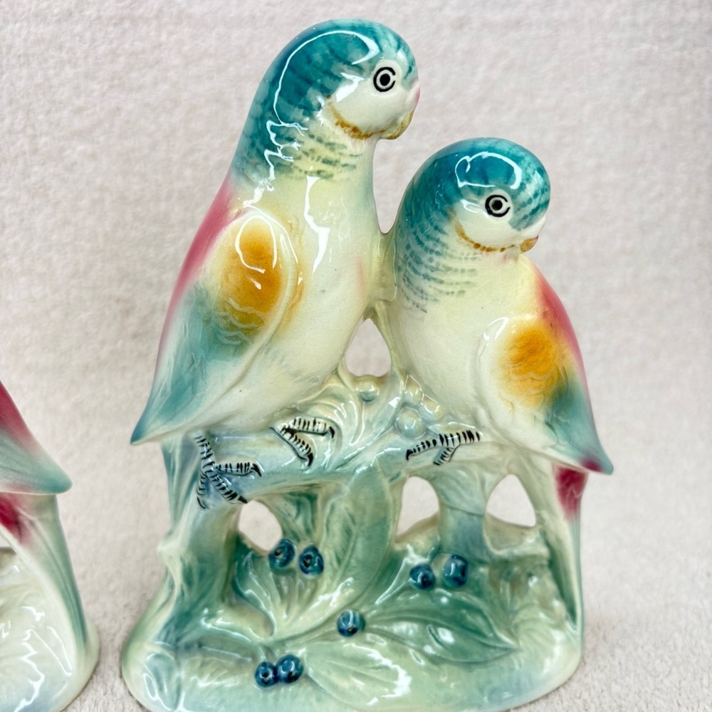 Vintage Spaulding China Co Parakeet Bird Figurine Set 1950s Lovebirds VTG Retro - Picture 4 of 14